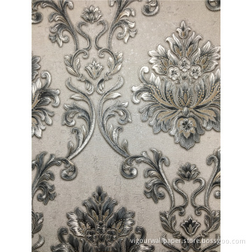 Damacus Flower PVC Wallpaper Designs Waterproof Wall Paper
